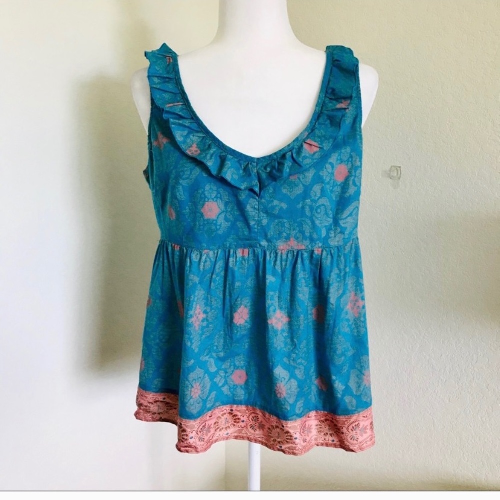 Edme & Esyllte Anthropologie Teal Ruffled Blouse